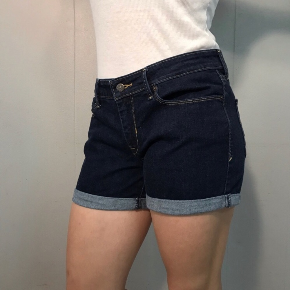 Levi's Dark Wash Midrise Rolled Denim Shorts